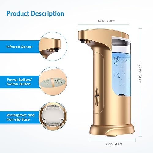 Miniatura 3 de AMIR Dispensador de jabón automático sin contacto de 12.5 onzas, dispensador automático de jabón líquido para manos a pilas, volumen ajustable,