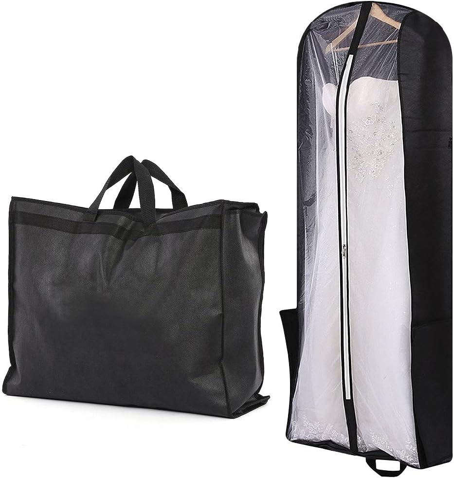70" Bridal Wedding Gown Garment Bag Extra Large Foldable Portable Travel Dress Cover Hanging Luggage with Pockets for Womens, 8" Gusseted Black - Image 7