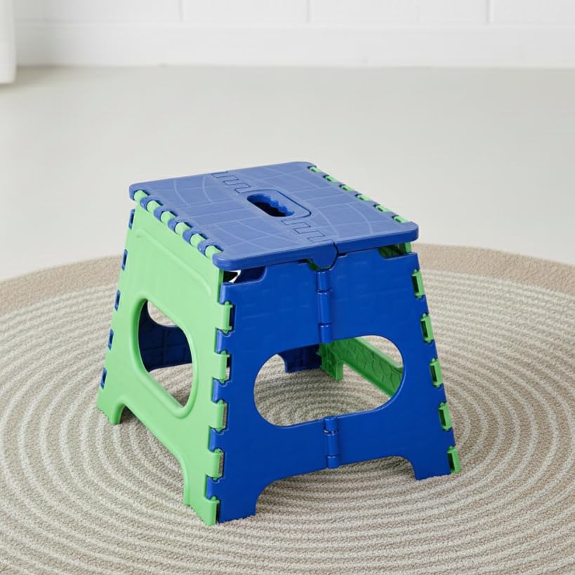 Image of U-MAX 12 Inch Portable Folding Step Stool, Compact, Lightweight & Durable for Kitchen, Bathroom, Outdoor Use (Blue-Green)