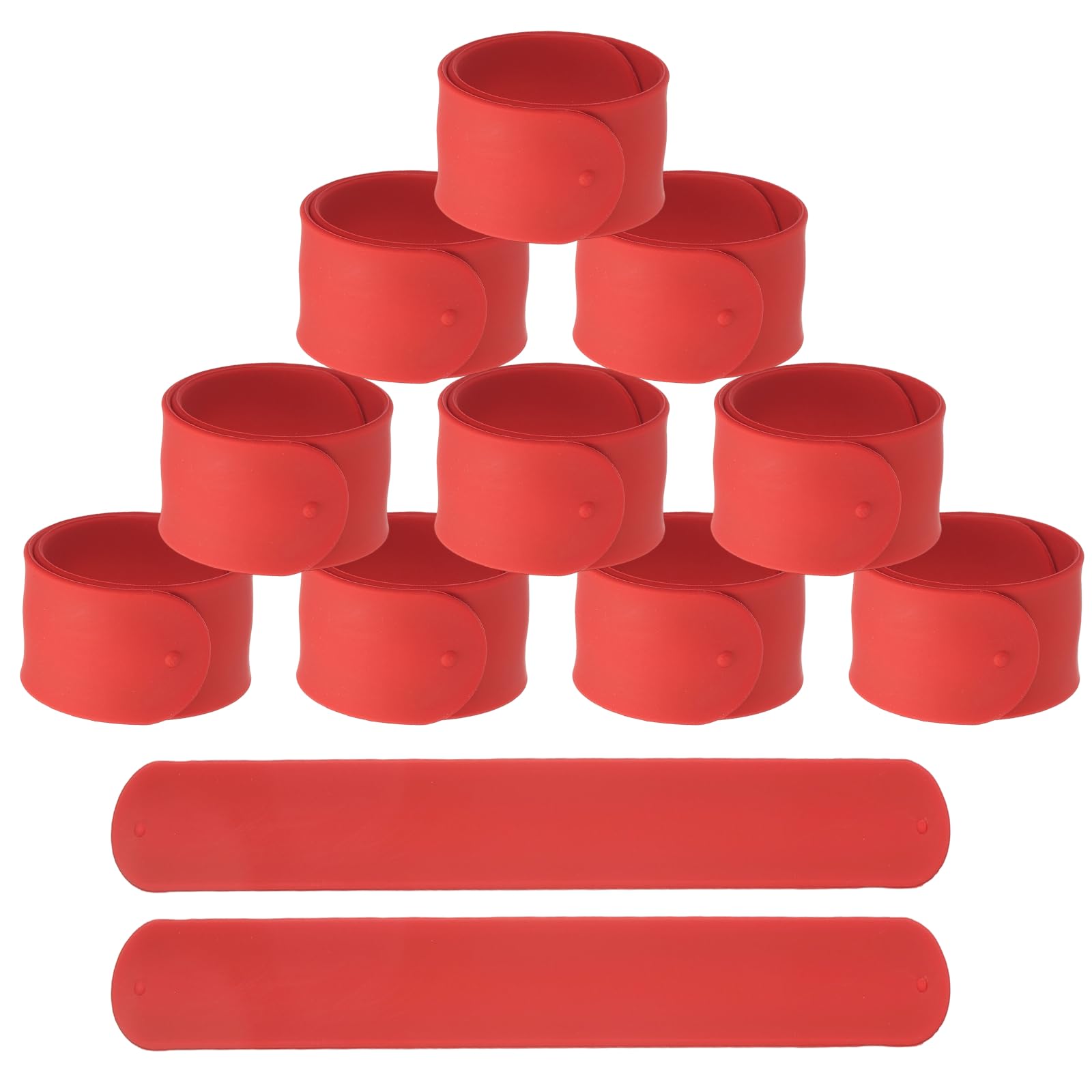 YELARXI Slap Bracelets, Silicone Charm Bracelets Snap Band - 12Pcs Fitting for (Birthday Holiday Exchanging Gifts Party Favors Crafts Project DIY Prizes) 8.5" & Red