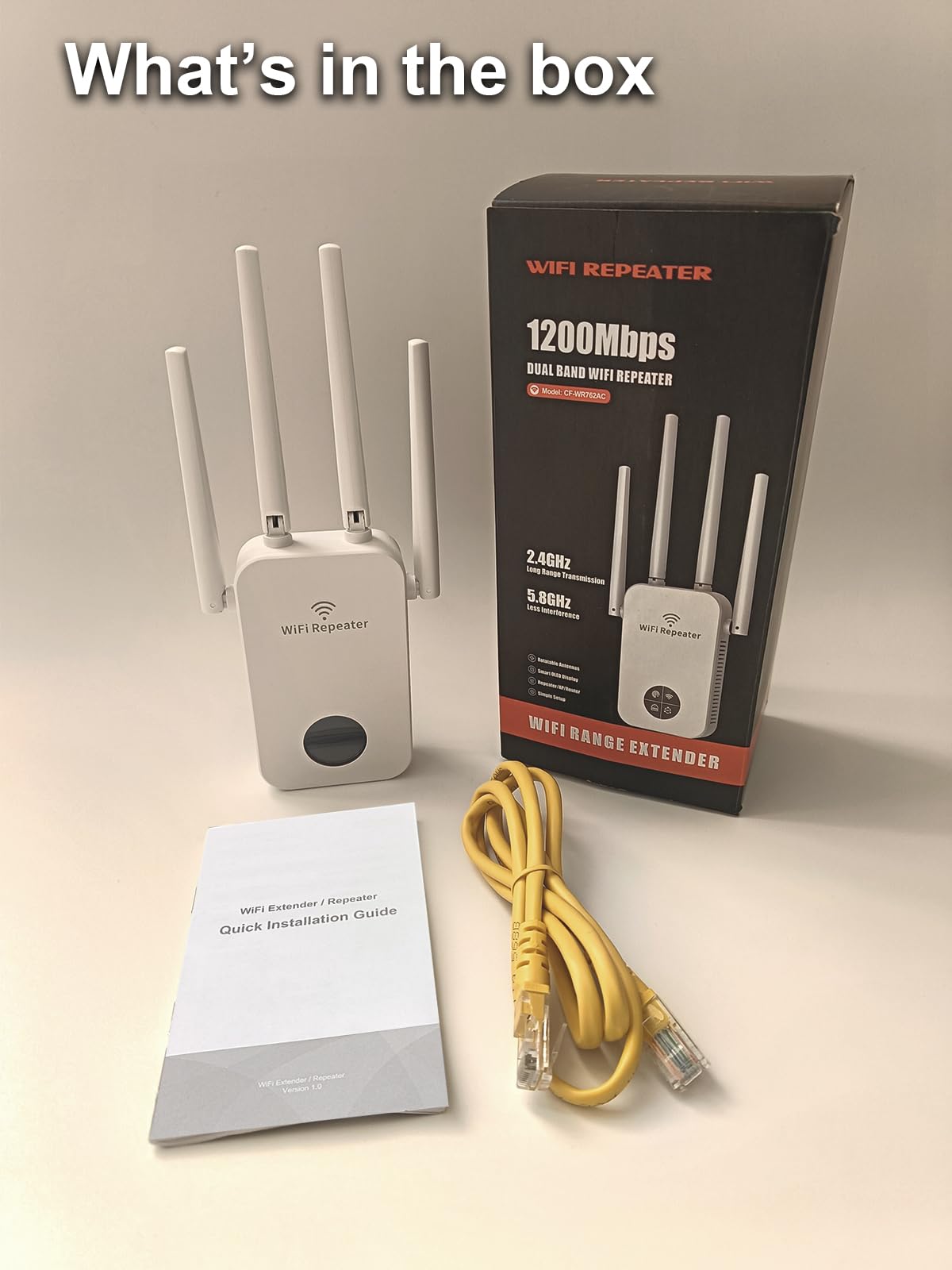 Wzmacniacz Wi-Fi 1200 Mbit/s wzmacniacz WLAN, 5 GHz i 2,4 GHz, podwójny wzmacniacz WiFi z WPS, WiFi Internet Booster, kompatybilny ze wszystkimi urządzeniami Wi-Fi