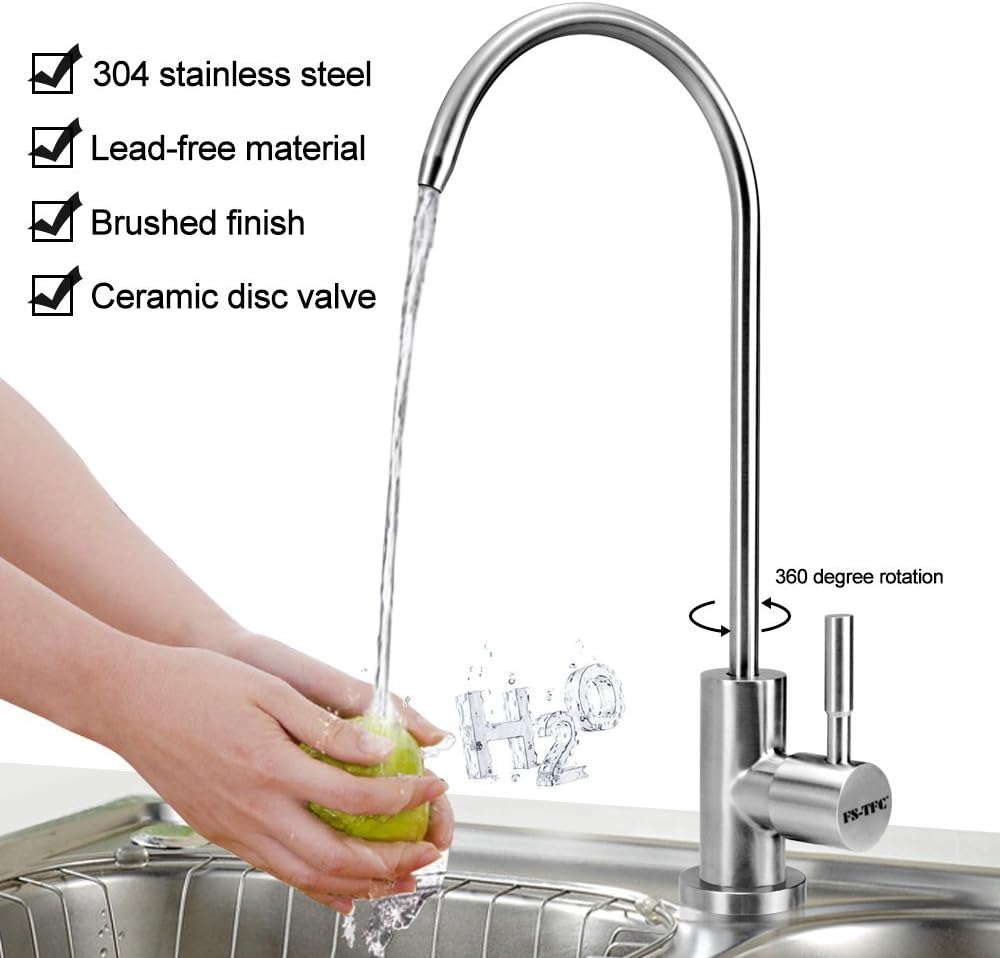 FS-TFC Faucet features: 304 stainless steel, lead-free, brushed finish, ceramic disc valve, 360 degree rotation
