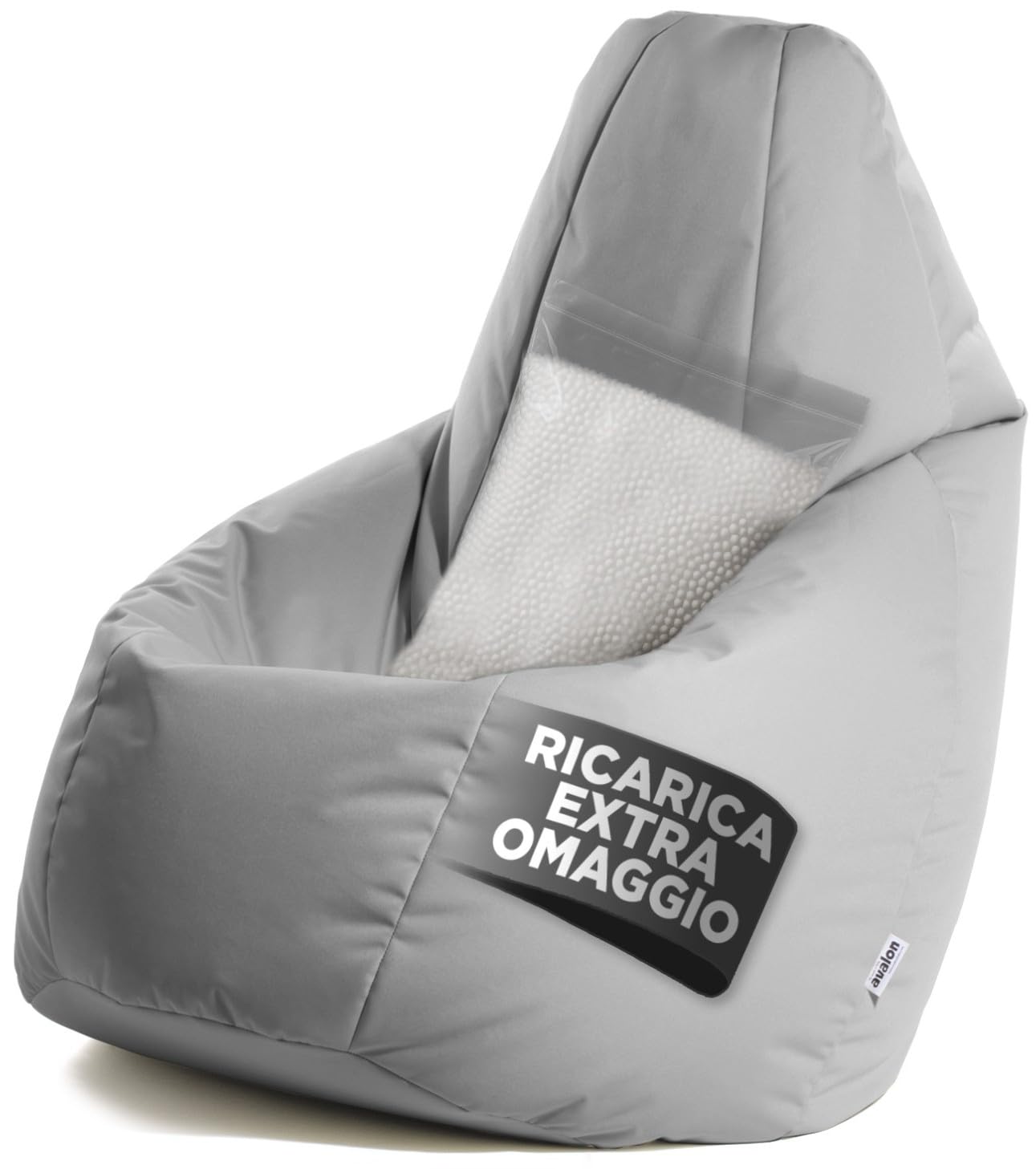 Avalon - Puff Poltrona Sacco Grande L Jive Deluxe Sfoderabile, Pouf Sacco di Qualità Sartoriale, Bean Bag per Sedersi Ergonomico, Tessuto Antistrappo Impermeabile, Made in Italy(80x125cm-Grigio)