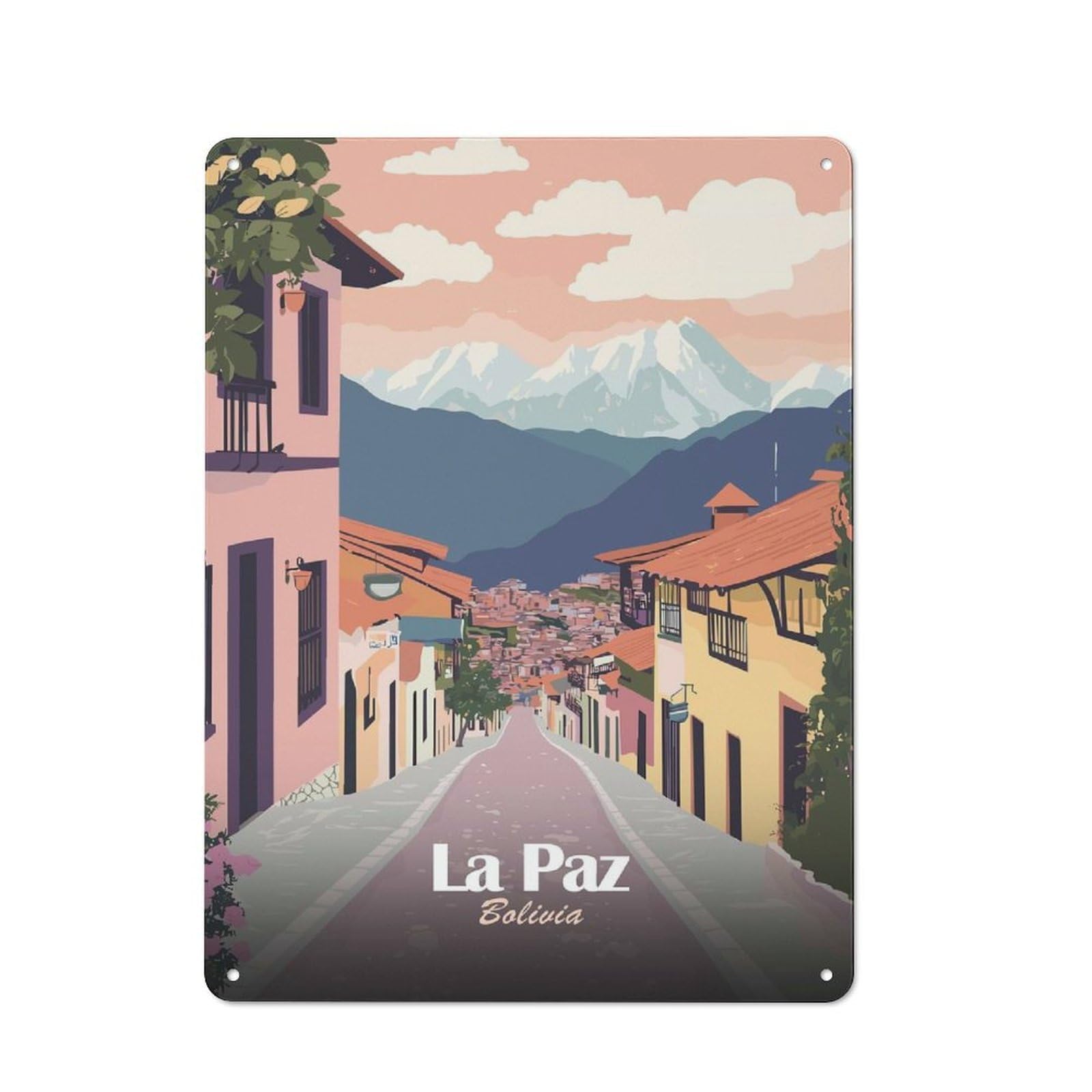 Junmoney Style-8 La Paz, Bolivia Travel (2) Creative Metal Wall Decor 40X30cm, Decorative Metal Sign For Office, Study, Studio Or Hallway