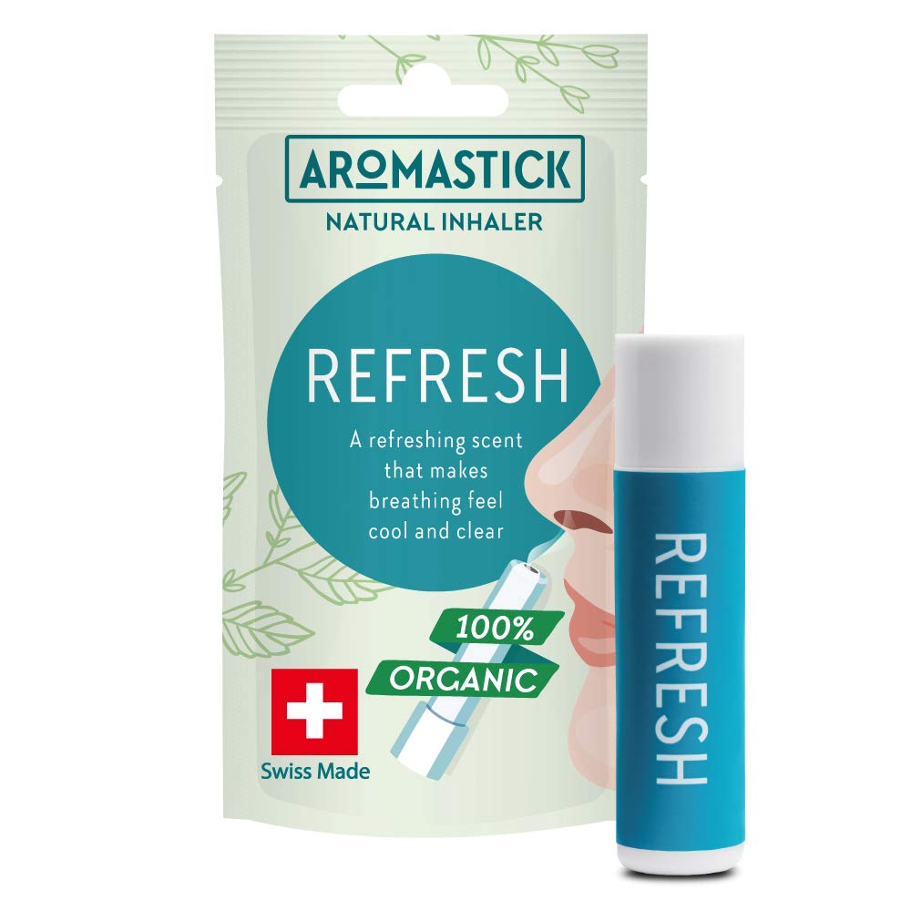 Aromatherapy Nasal Inhaler [Swiss Made] Organic Essential Oils Set Diffuser [ Portable Aromatherapy Stick] (8.00 g (Pack of 1), Refresh)