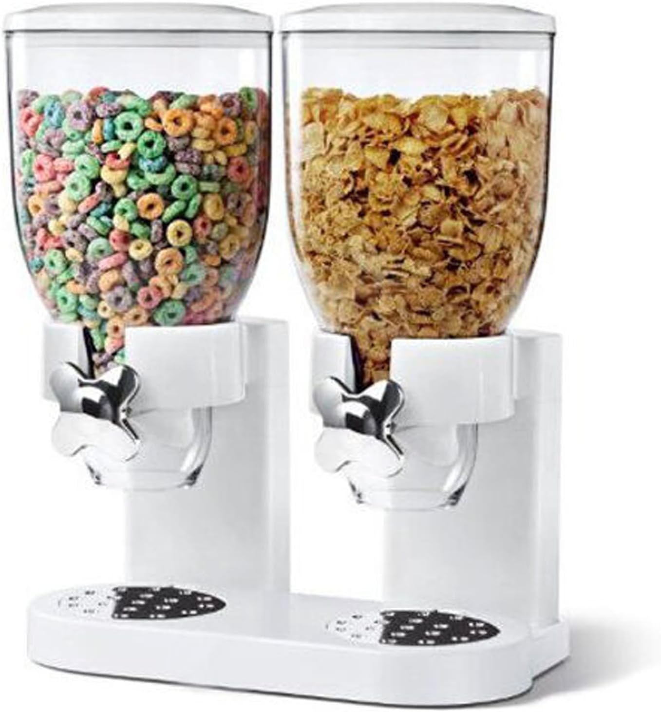 Rehomy Dual Cereal Dispensers 2L Capacity Each, Storage Countertop Cereal Containers, Dry Food Dispenser with Dual Control, for Nuts Rice Granola (White)