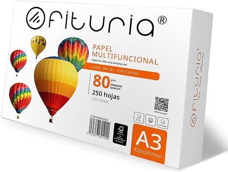 Sheets A3, Universal Paper for Printers and Copiers, White A3 Paper for Work Environments and Home Use, Sheets DIN A3 80g/m2, Pack of Sheets - Ofituria 250 Sheets