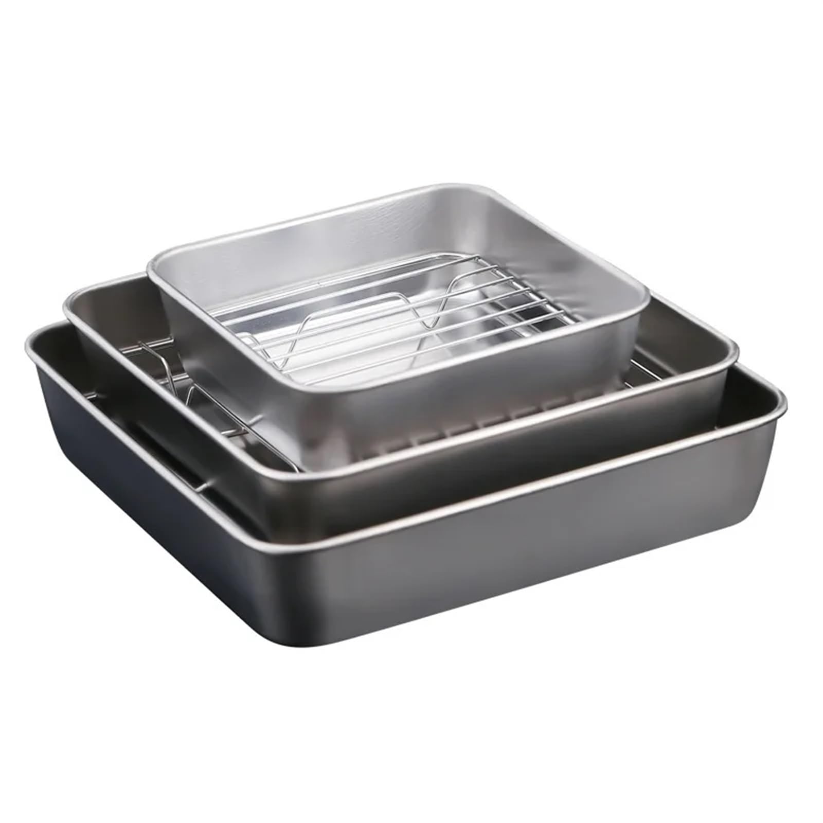 Bandeja de horno Bandeja cuadrada de acero inoxidable for hornear, bandeja antiadherente for hornear con rejilla, fruta, galleta, barbacoa, plato de almacenamiento de Pan, utensilios de cocina(20x20x5