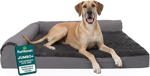 Miniatura 16 de Furhaven - Cama para perro de espuma ortopédica, estilo caja de huevos, estilo diván en forma de L, de felpa y estampado de almendras, almendras