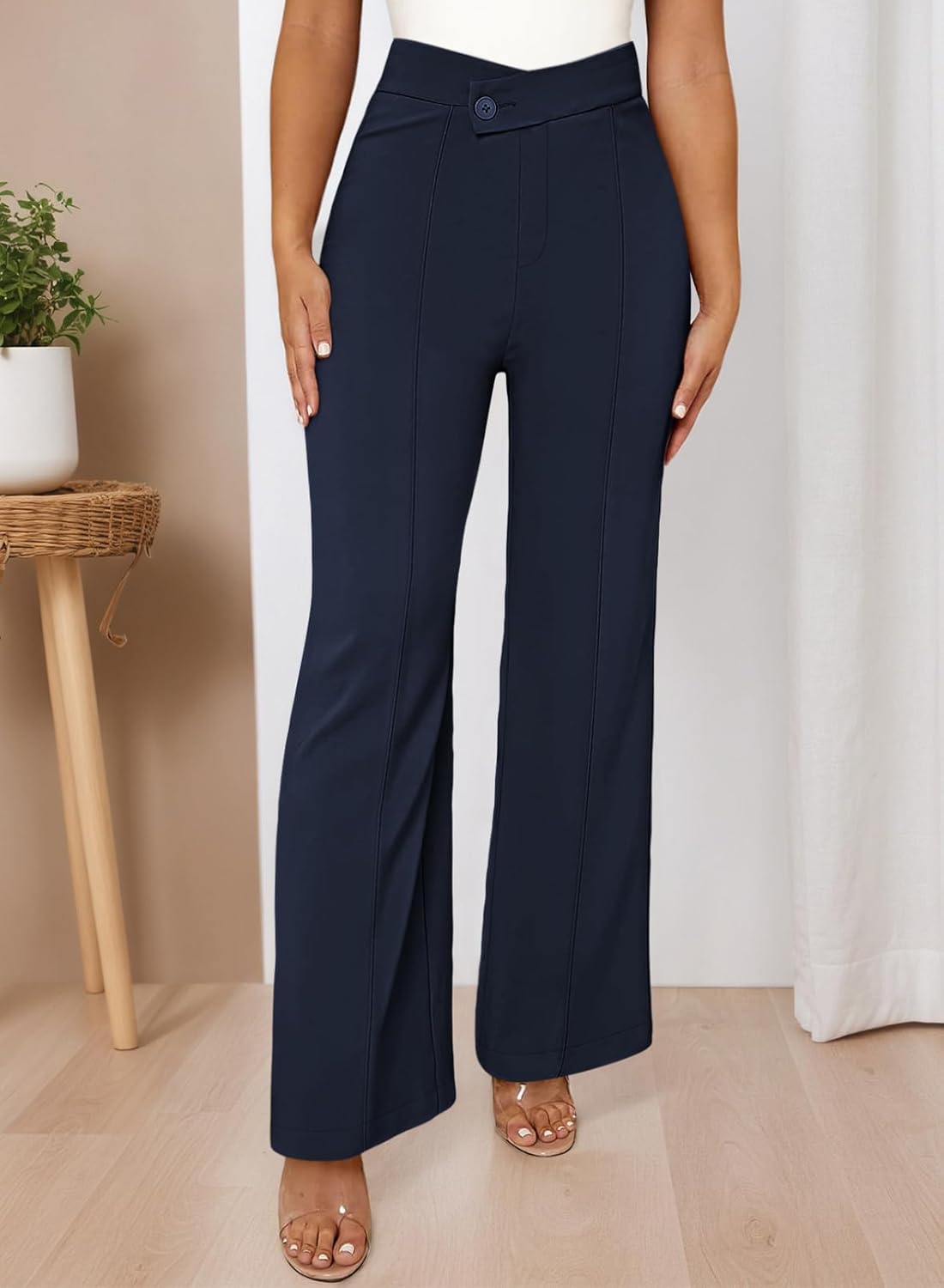 Pink Queen Womens Crossover Dressy Pants Business Casual Work Pants High Waist Pull On Trousers Office Slack - Image 3