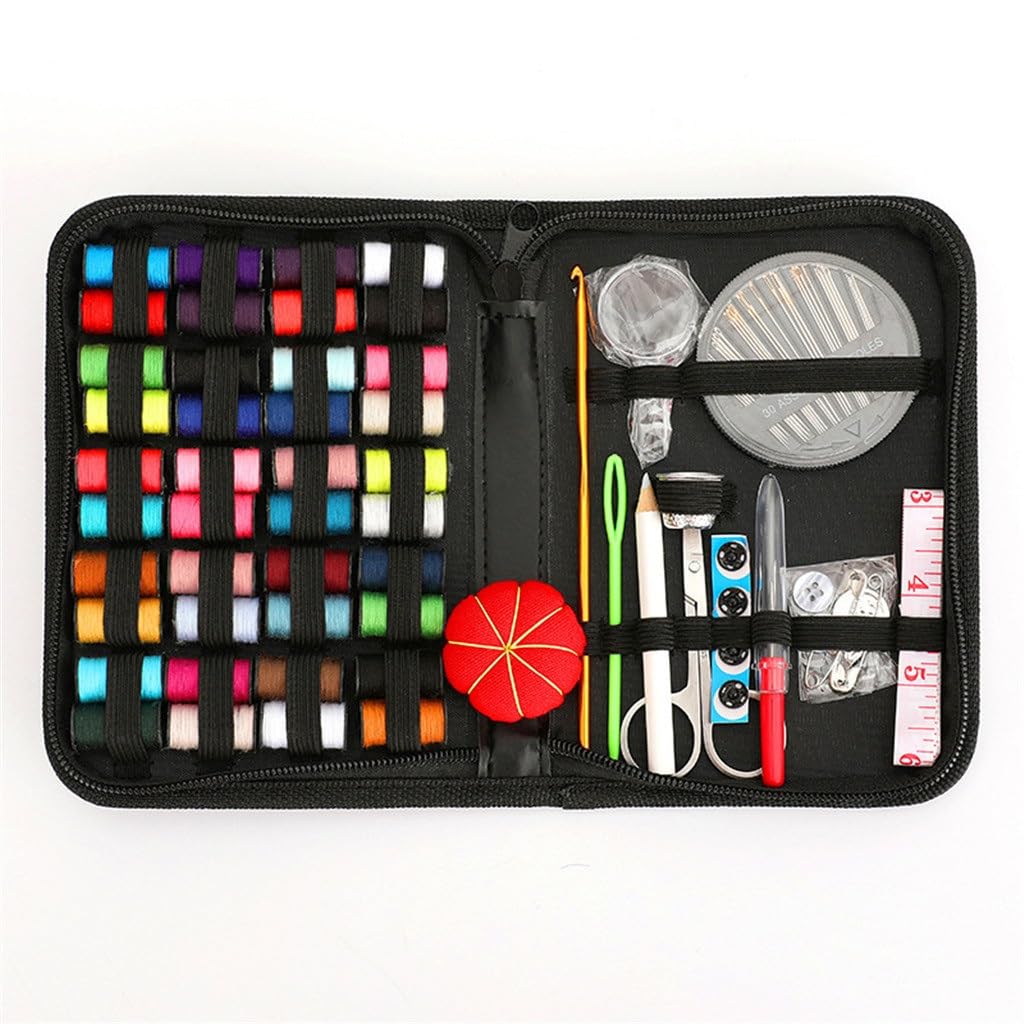 JFDBGU Juego de costura, tela, costura, viaje, aguja de coser, caja de costura, juego de 90 piezas