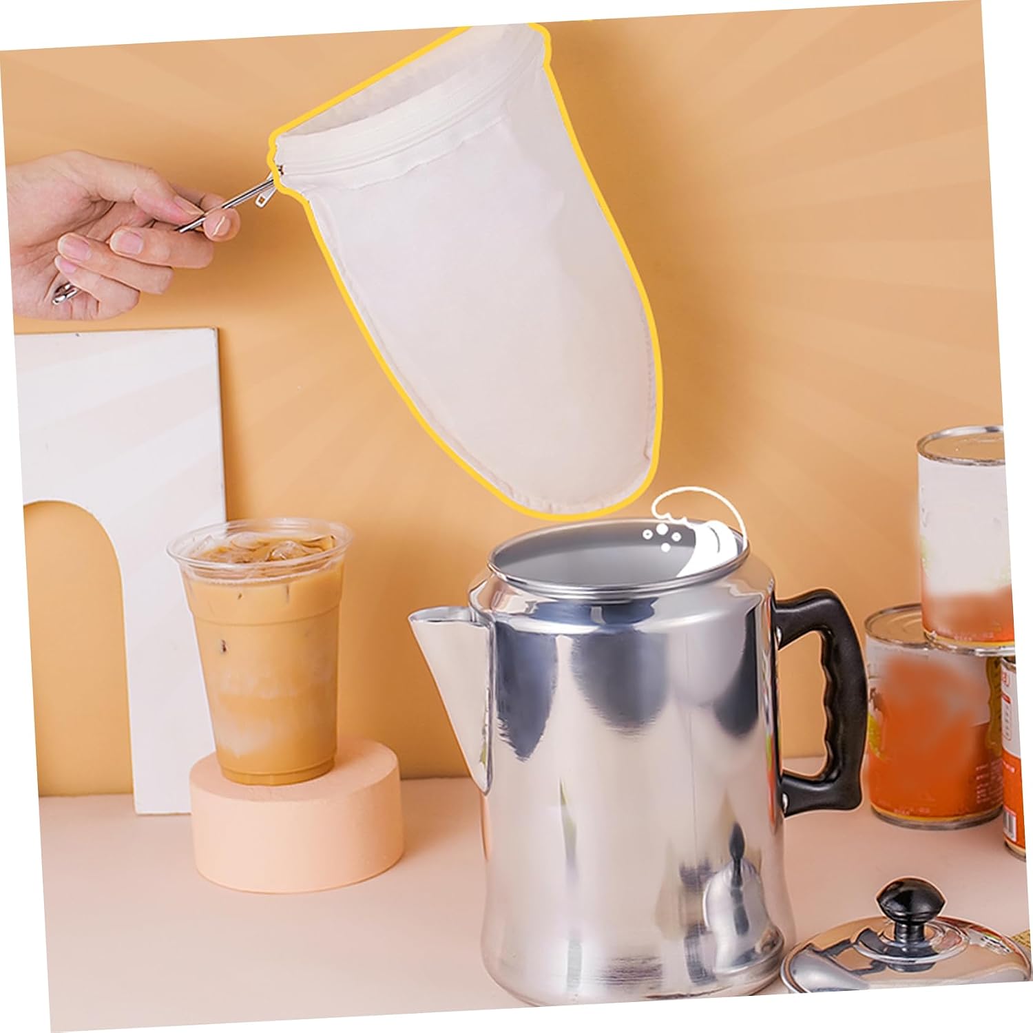 Coffee Tea Strainer 2pcs Stainless Steel Cotton Cloth Filter Bags