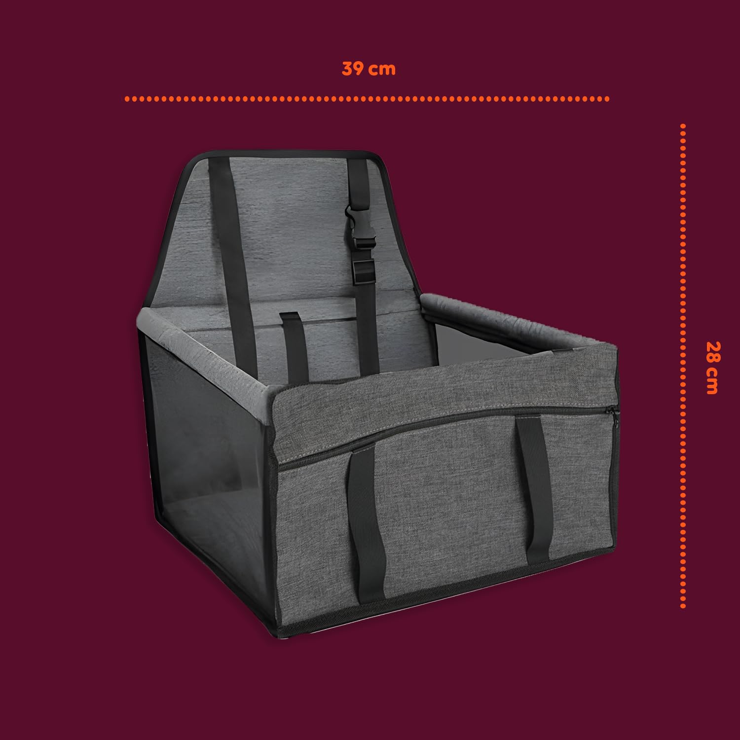 Wintem Transport pour Chien de Voiture pour Petite Taille (jusqu'à 5 kg) – Siège Auto pour Chien 28 x 39 x 39 cm avec Laisse de sécurité intérieure – Tissu Oxford imperméable et Respirant – Facile à