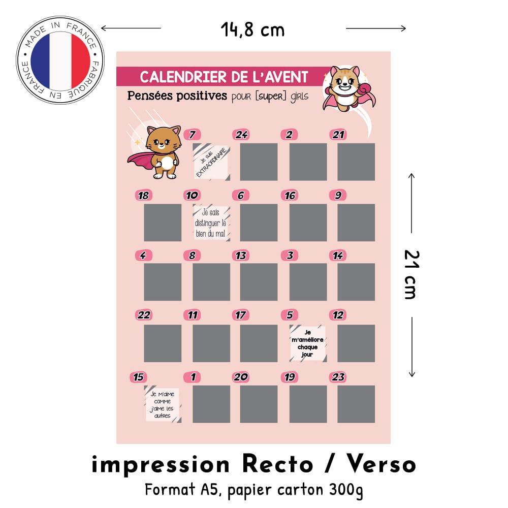Calendrier de l'Avent à Gratter Fille - 24 Pensées Positives et Bienveillance - Support de Confiance en Soi et Épanouissement - Papeterie Créative de Noël - 3