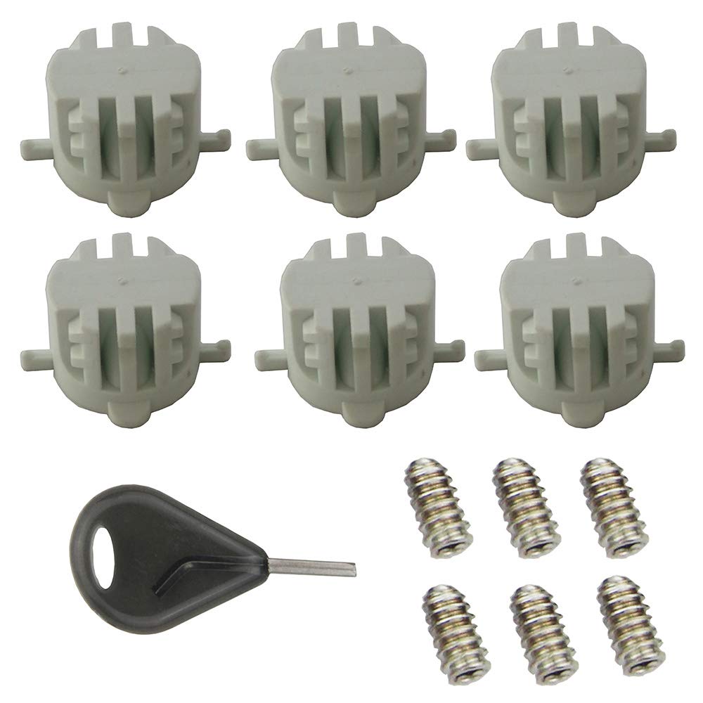 UP100 Surfboard Plug, 6 Pcs Surfboard Tail Rudder Slot Tail Rudder Round Cup with Screw Key Wrench White Surfboard Leash Plug with Stainless Pin for All FCS Fin Base