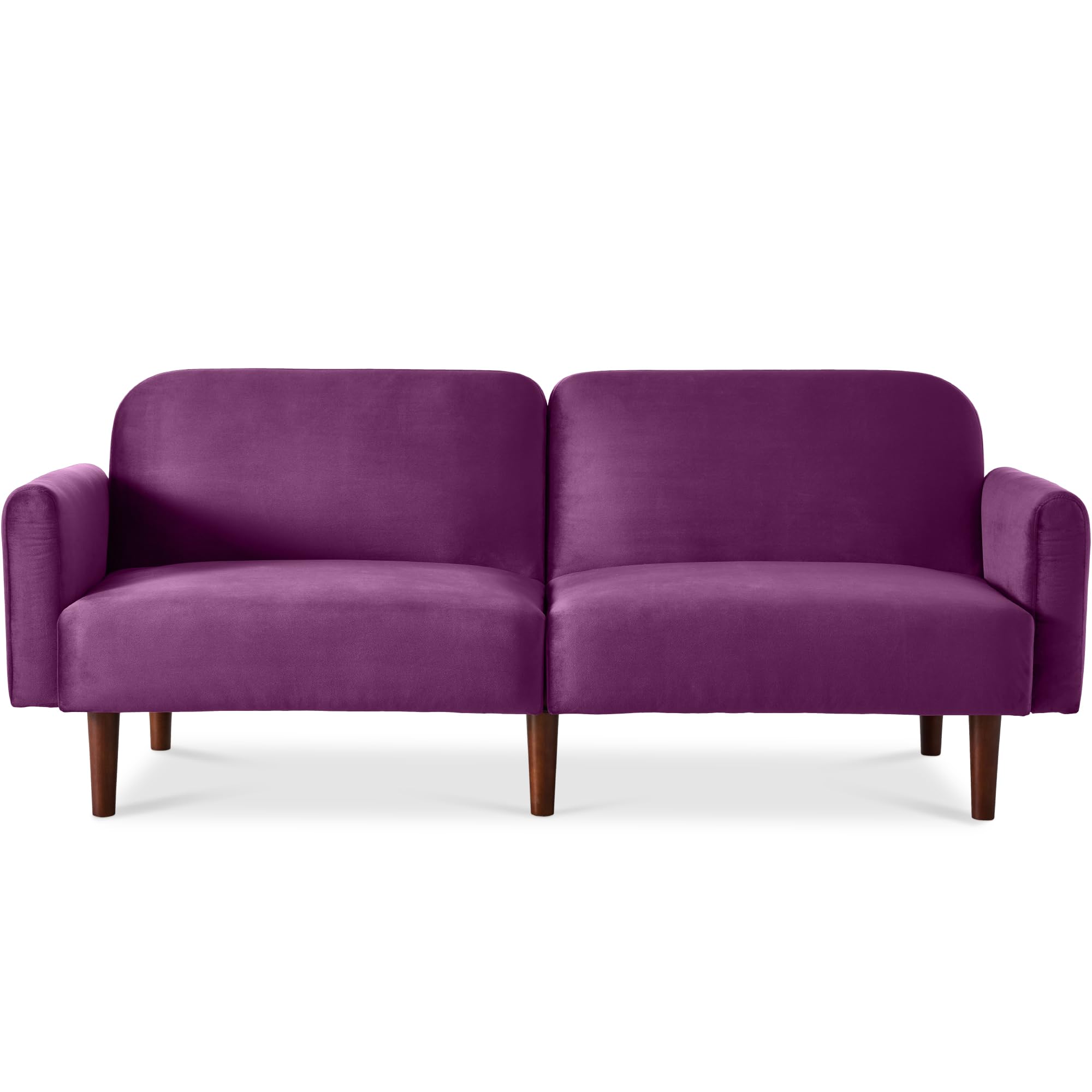 Best Choice Products Modern Velvet Futon, Convertible Sofa Bed w/Removable Armrest for Small Spaces, Living Room, Office, Apartments - Plum