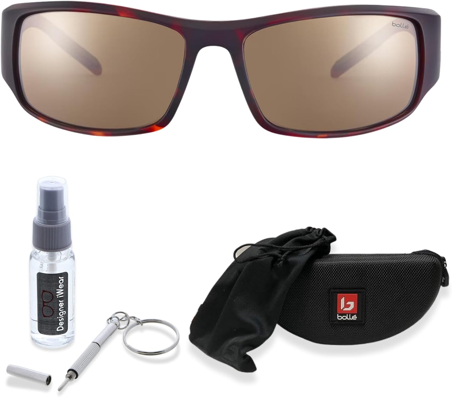 bollé King 63MM Wrap Around Sunglasses for Men for Women +BUNDLE with ACCESSORY EYEWEAR KIT