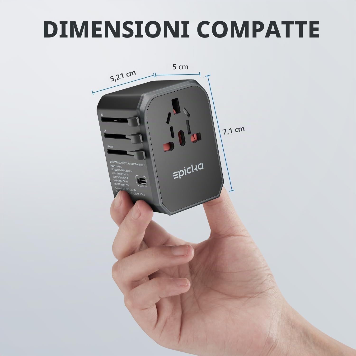 EPICKA Adattatore Universale da Viaggio 30W, Adattatore Presa Universale da Viaggio, Adattatore Giappone da Viaggio con 3 USB-C, 2 USB-A, Adattatore Spina per Italia USA UK Australia, Nero