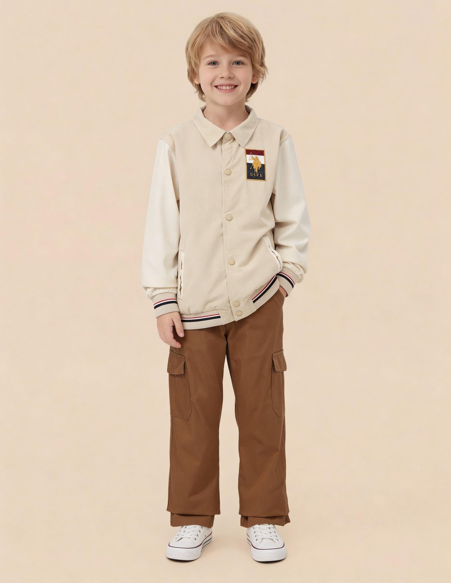 Uspa Kids Boys Colourblocked Brand Embroidered Reversible Jacket (UKJCK0333_Beige_8-9 Years) 1