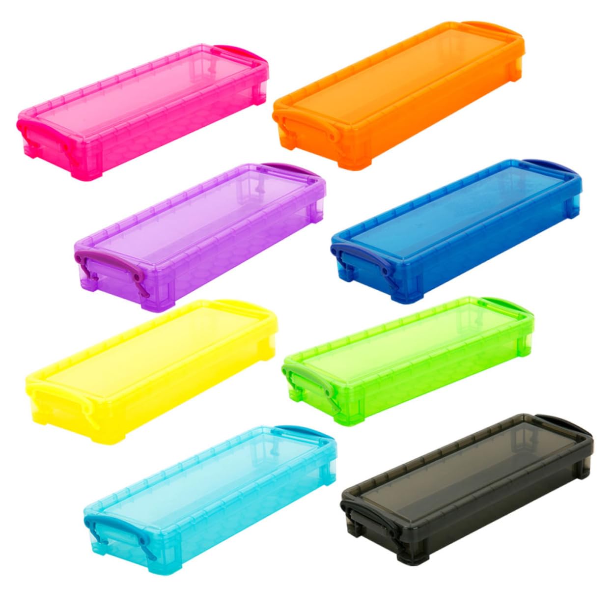NUOBESTY Set di 8 Scatole Porta Oggetti in Plastica Traslucida per Cancelleria, Organizer per Penne e Matite, Capacità per Scuola e Ufficio, Ordine sulla Scrivania