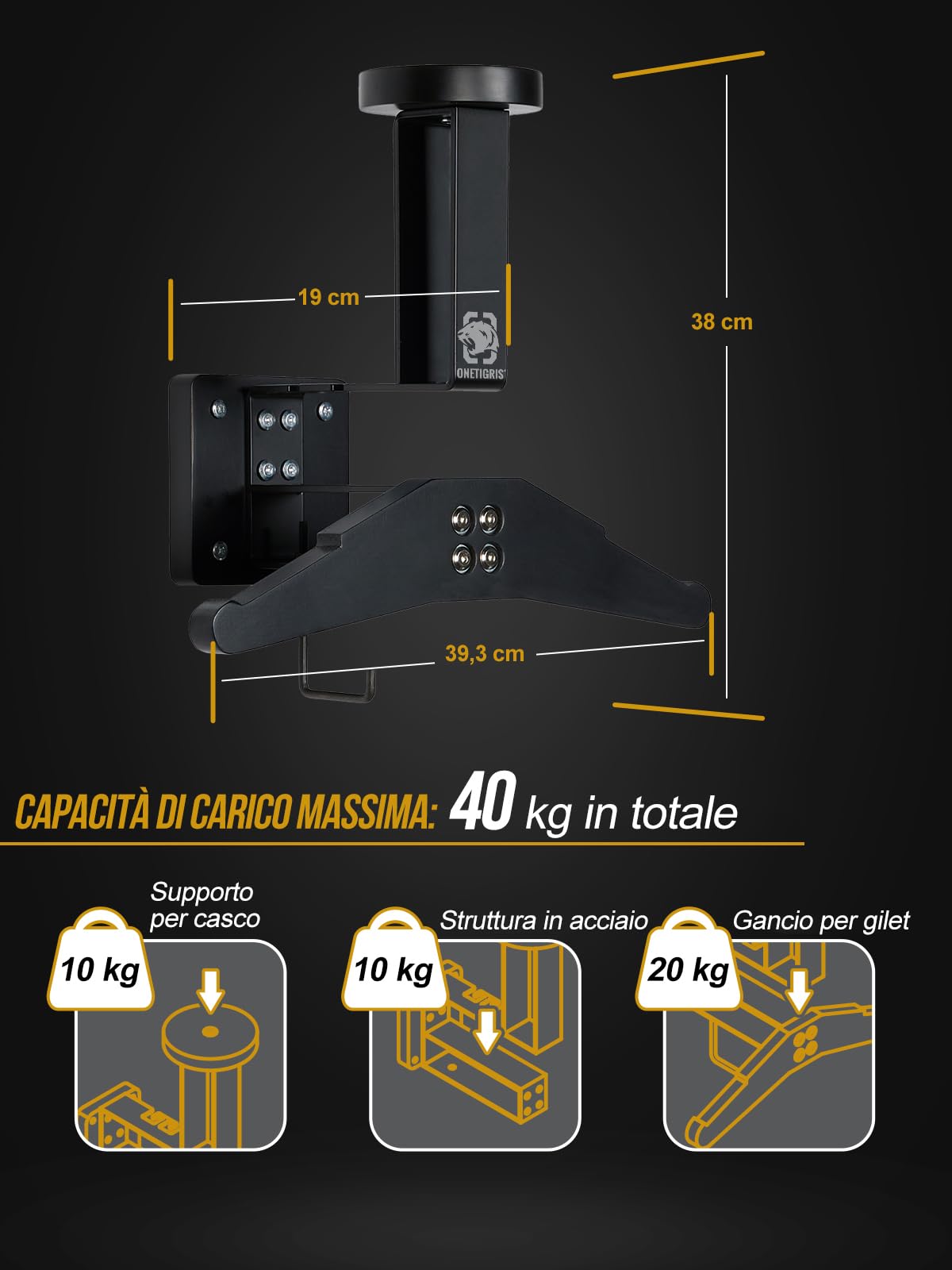 OneTigris Porta Casco Moto Muro per Gilet Tattico, Versatile e Compatto per Stoccaggio Esposizione di Caschi, Bicicletta, Ciclismo, Supporto per Piastra e Casco, Crochet per Veste e Accessori