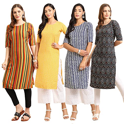 Image of Pinkmint Women's Crepe Digital Print Straight Kurta (Pack of 4)