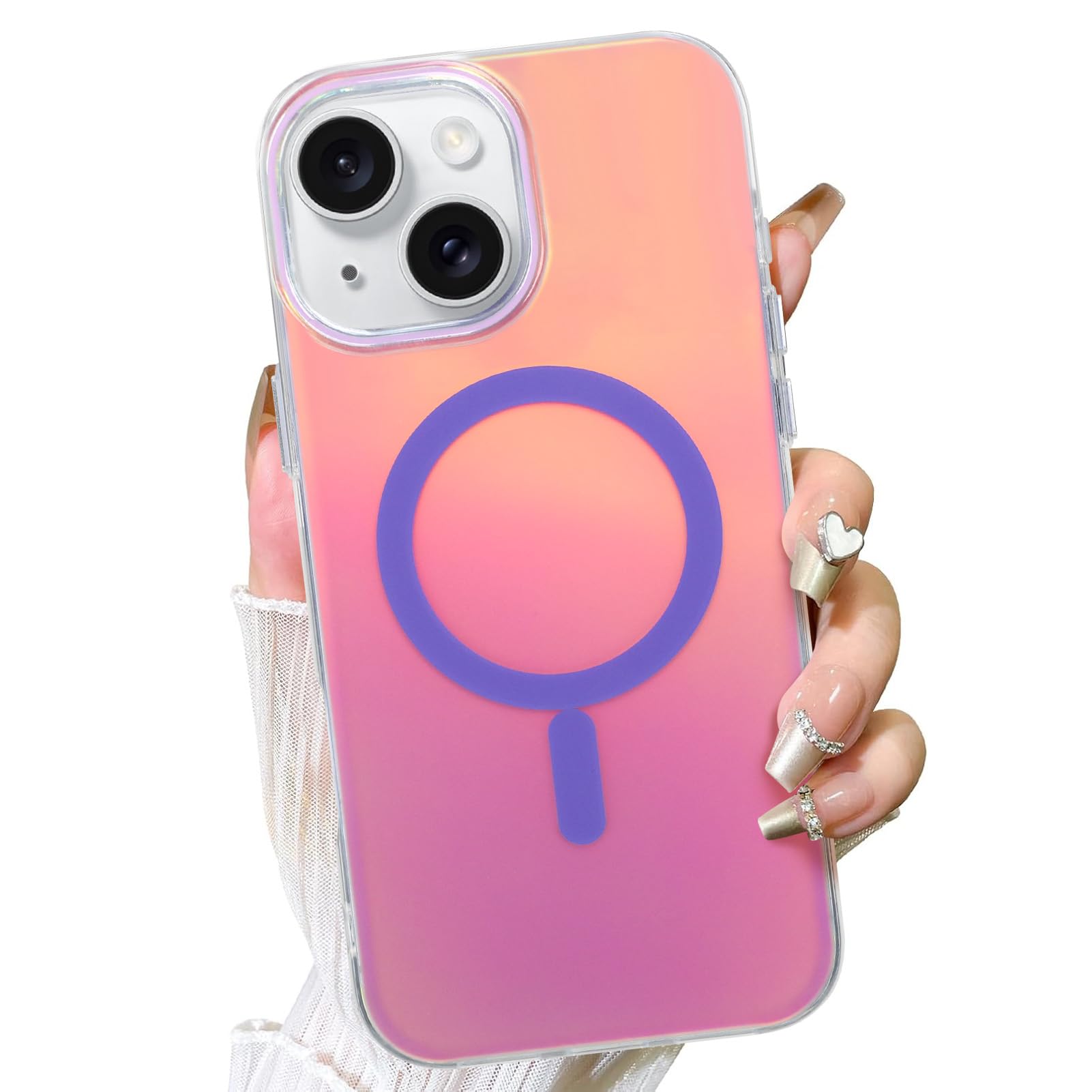 Coque irisée iPhone 15 antichoc avec protection magnétique holographique - 6