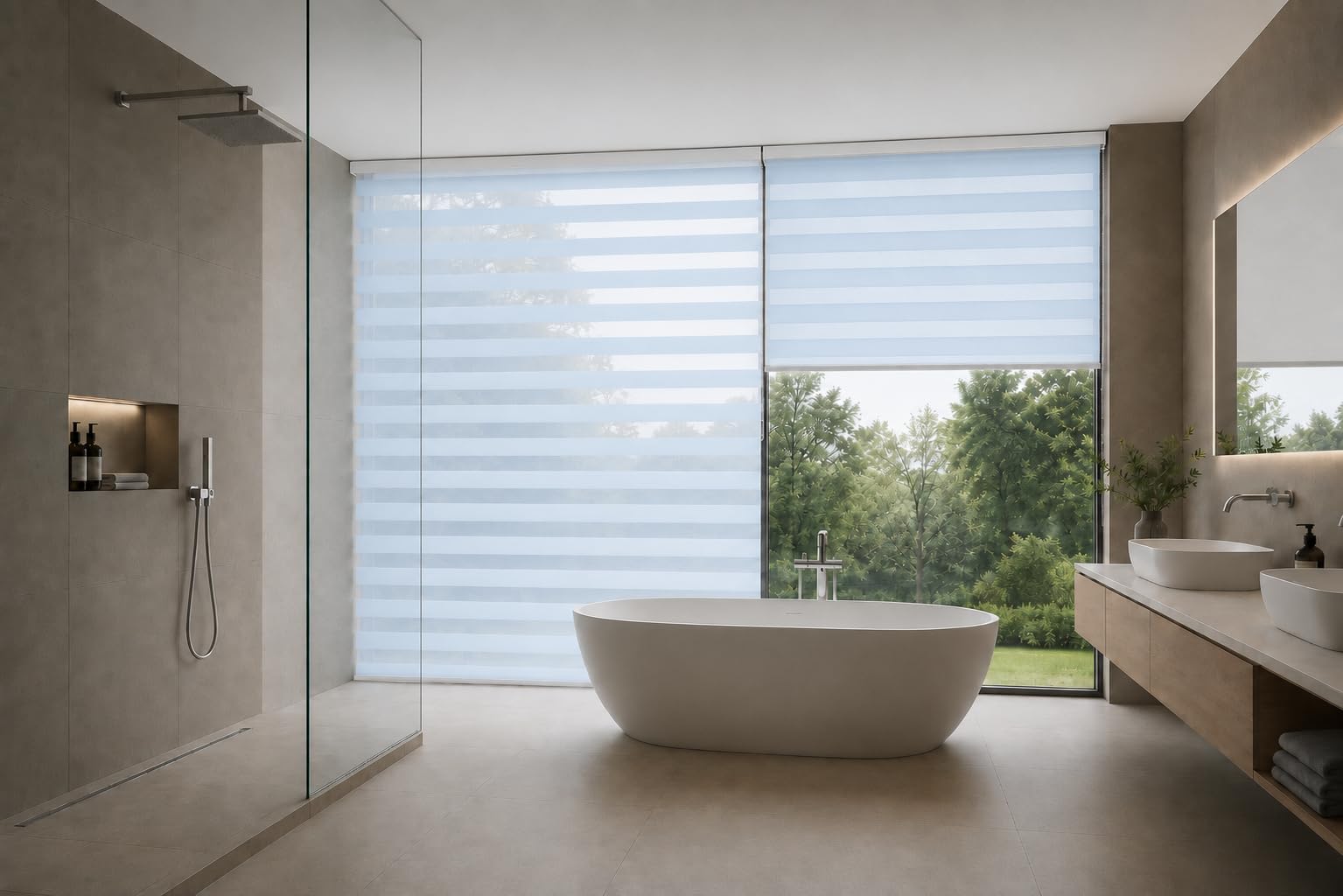 Estoralis | VERA | Tenda a Rullo Notte e Giorno moderna | Doppio Tessuto Tinta Unita | Azzurro | 105 x 180 cm (larghezza/altezza) dimensione del tessuto 102 x 175 cm. | Tende per finestre e porte
