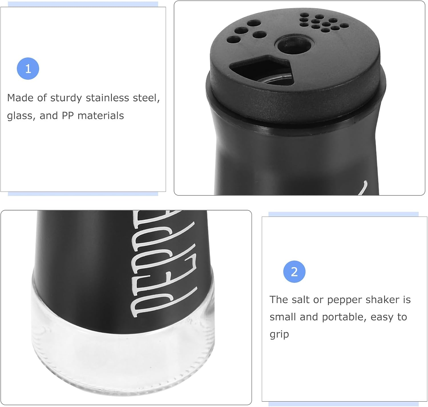 2pcs Portable Kitchen Condiment Bottles Reusable Salt and Pepper Shakers Easy-maintenance Seasoning Dispensers for Household Flavorings and Spices Storage