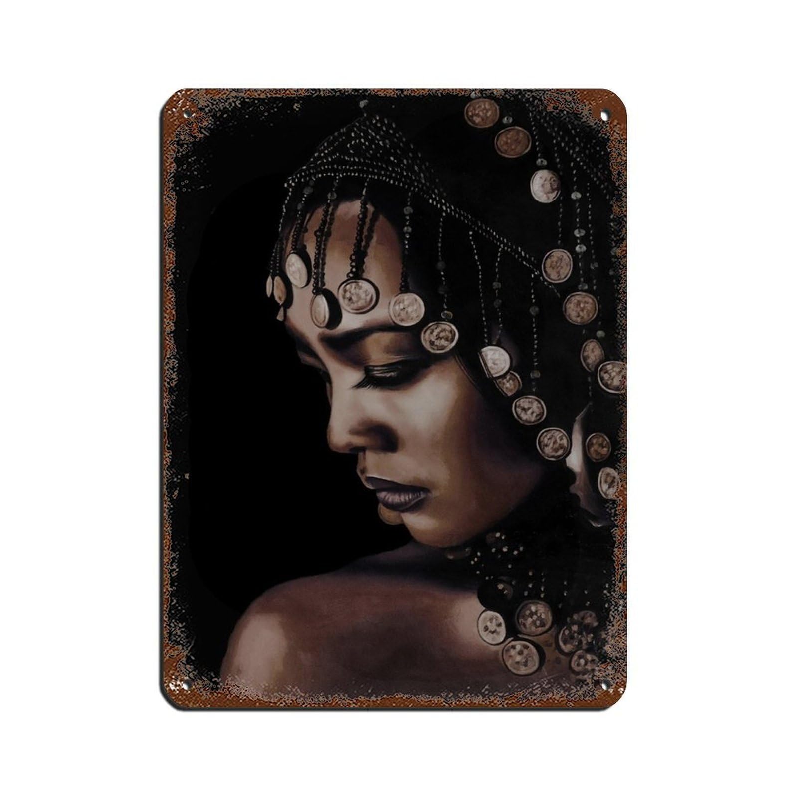 African Woman Art Poster Tin Sign Vintage Metal Pub Club Cafe Bar Home Wall Art Decoration Poster Retro 12x16inch(30x40cm)