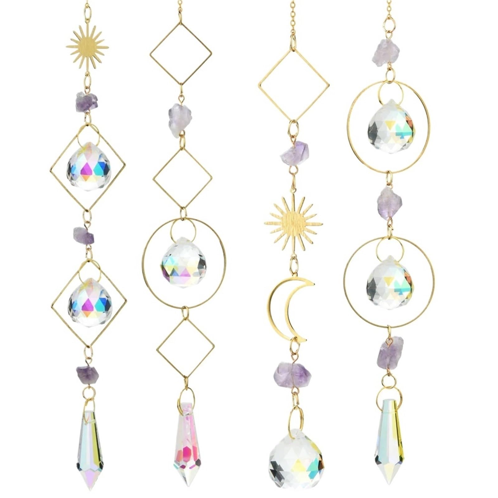 Ppqiru Mix Colors 4Pcs Hanging Crystal Pendant Garden Suncatcher Wind Chimes Rainbow Prism Chain For Window Drop Bell For Decoration