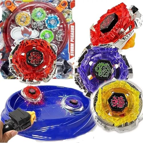 Kit 4 Pião Metal Led + 2 Lançadores + Arena Com Luz Pião