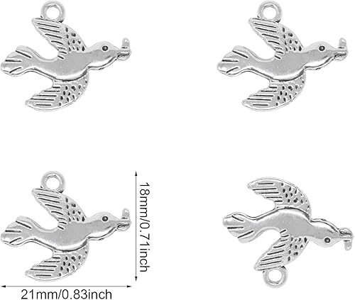 Miniatura 2 de Honbay 50 dijes de aleación de paloma de la paz, colgantes de animales de pájaro pequeño para aretes, collar, pulsera, llavero, joyería, fabricación