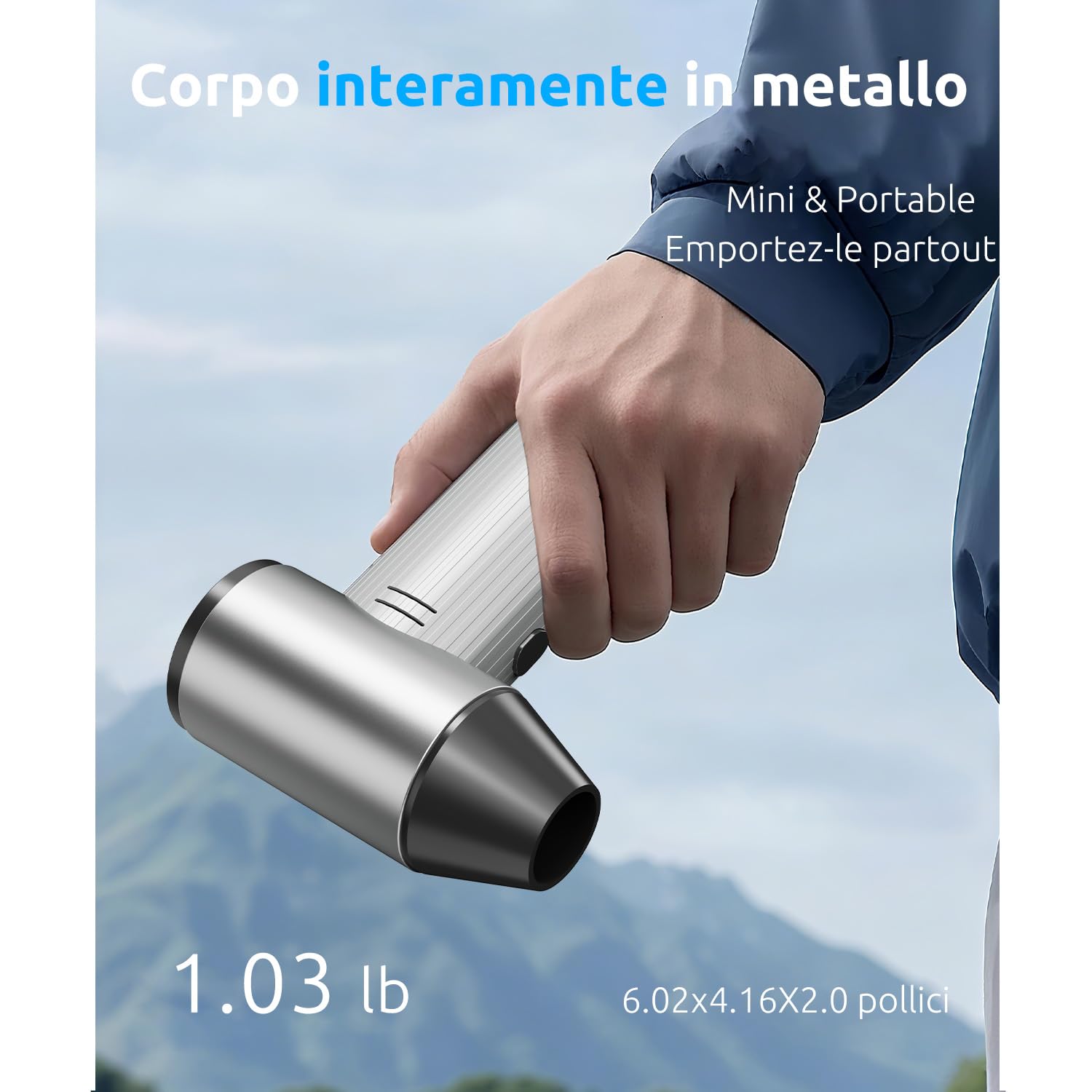 Soffiatore Aria Compressa in Metallo 270000 TR/min Spruzzo Aria Compressa con 3 Velocità regolabili, aria compressa Pulizia pc, soffiatore Batteria per Auto, Casa ed Esterno - Argento