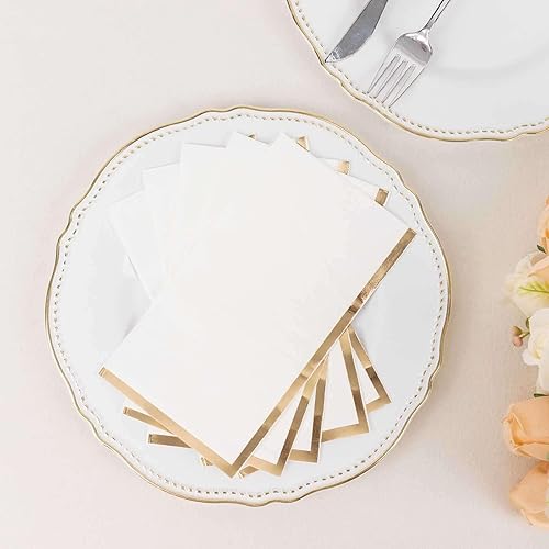 Miniatura 8 de Efavormart - Paquete de 50 servilletas de papel desechables de 2 capas con borde de lámina dorada, color blanco