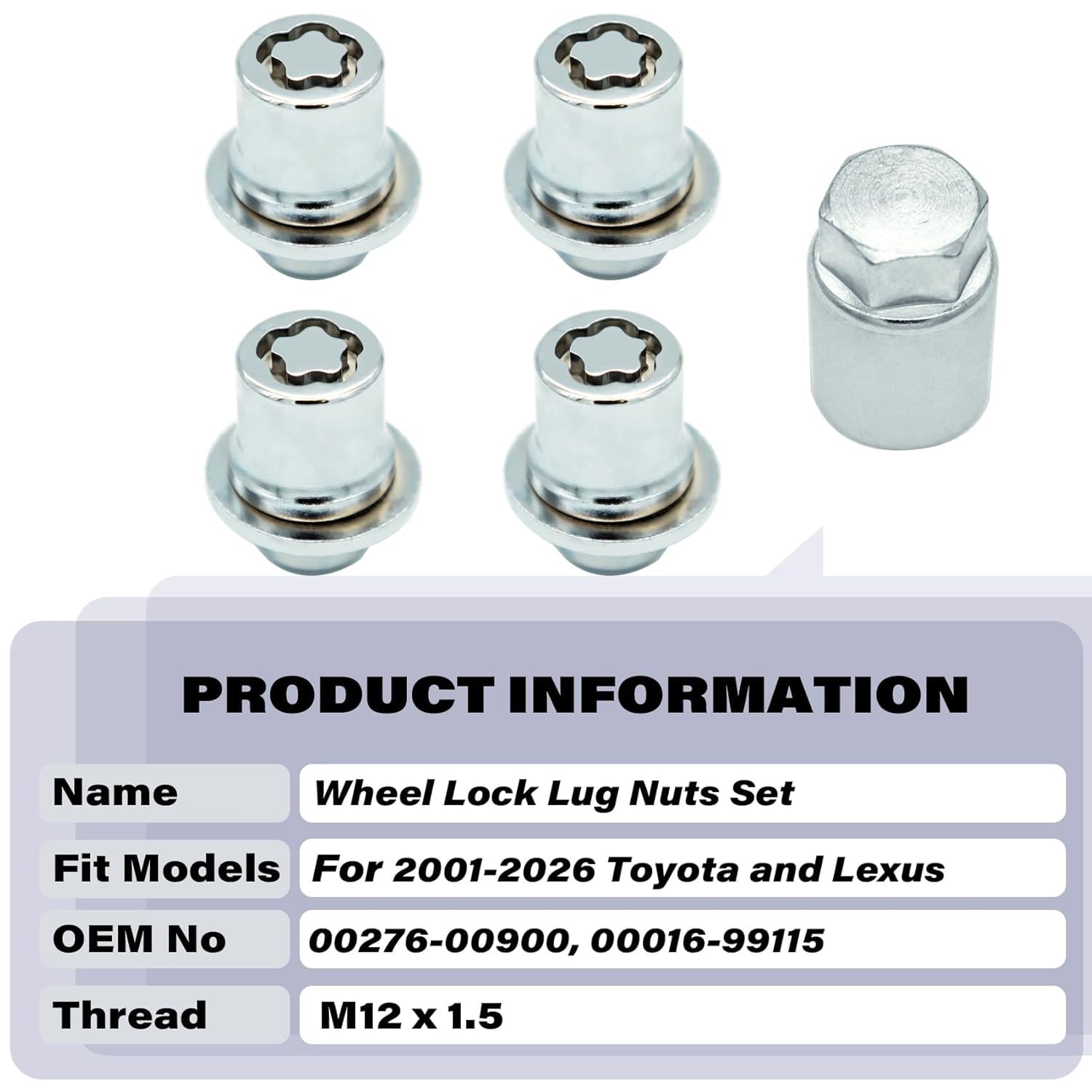 Chrome Wheel Locks - Toyota & Lexus Lug Nuts Set -5