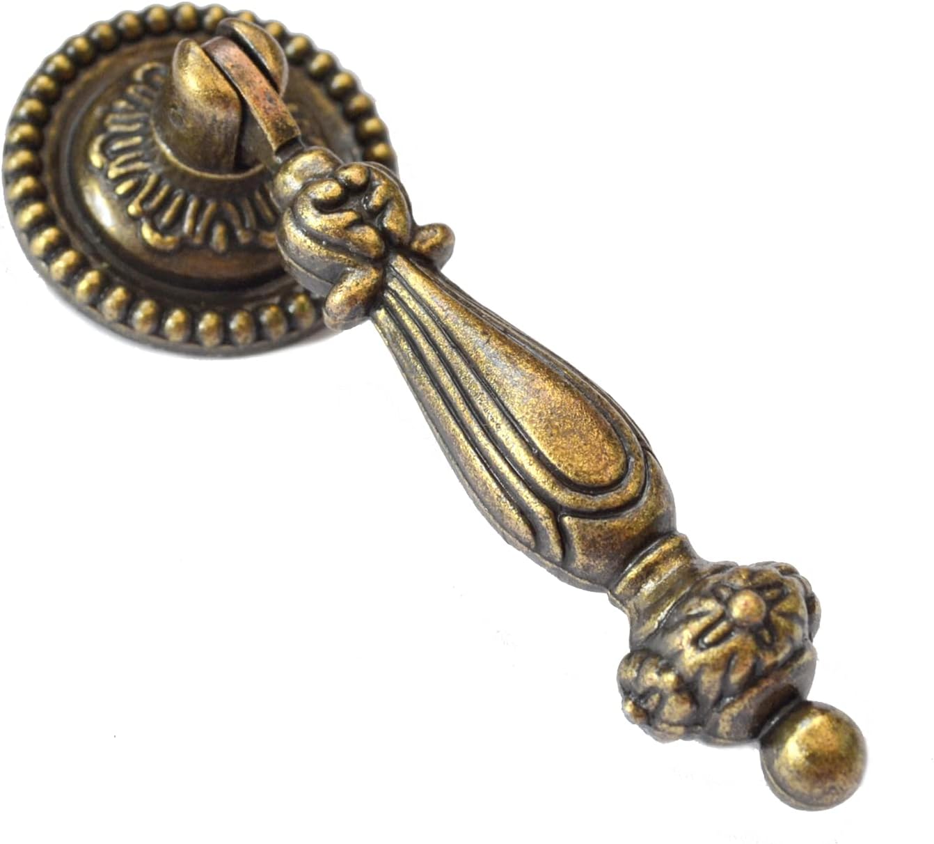 4 Pcs Bronze Drawer Pulls Vintage Decorative Handles Antique Brass Knobs Retro Copper Single Hole Pull with Screw For Furniture Cabinet Cupboard Dresser Big Size (Disk Dia:1-1/4", Height:3-1/2")