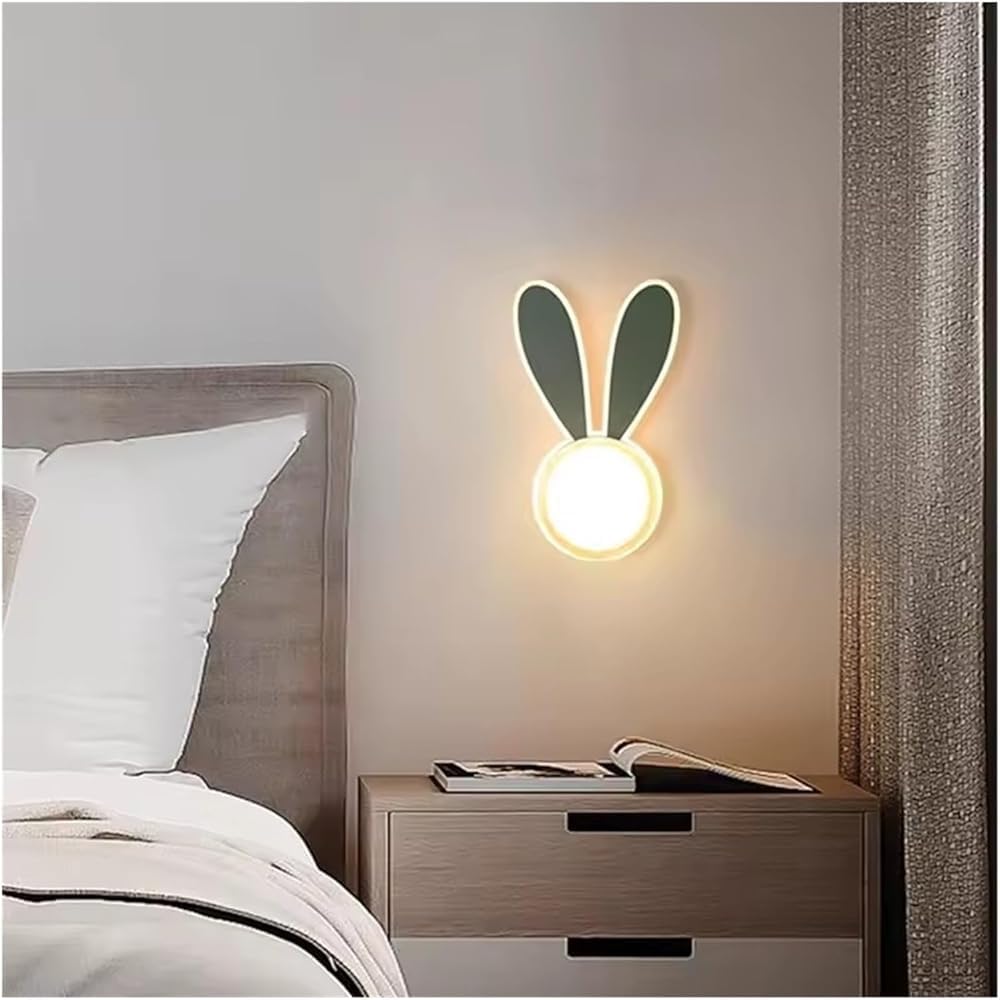 WJJHERRH Children's Room Wall Lamp Cartoon Cute Interior Decoration Boy and Girl Bedroom Bedside (Green,Cool White)