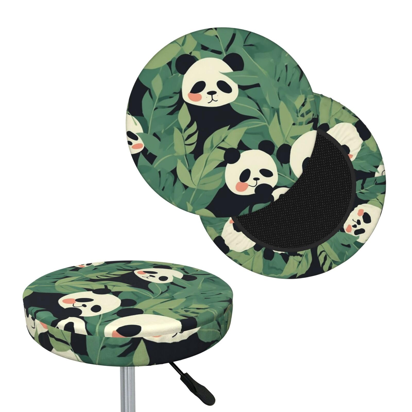NONHAI Leaves Panda Bar Stool Cover Round Elastic Stool Cushion Covers Dustproof Bar Chair Cover Washable Stool Cushion Slipcover Stretch Stool Seat Covers for 12-14 Inch Chair