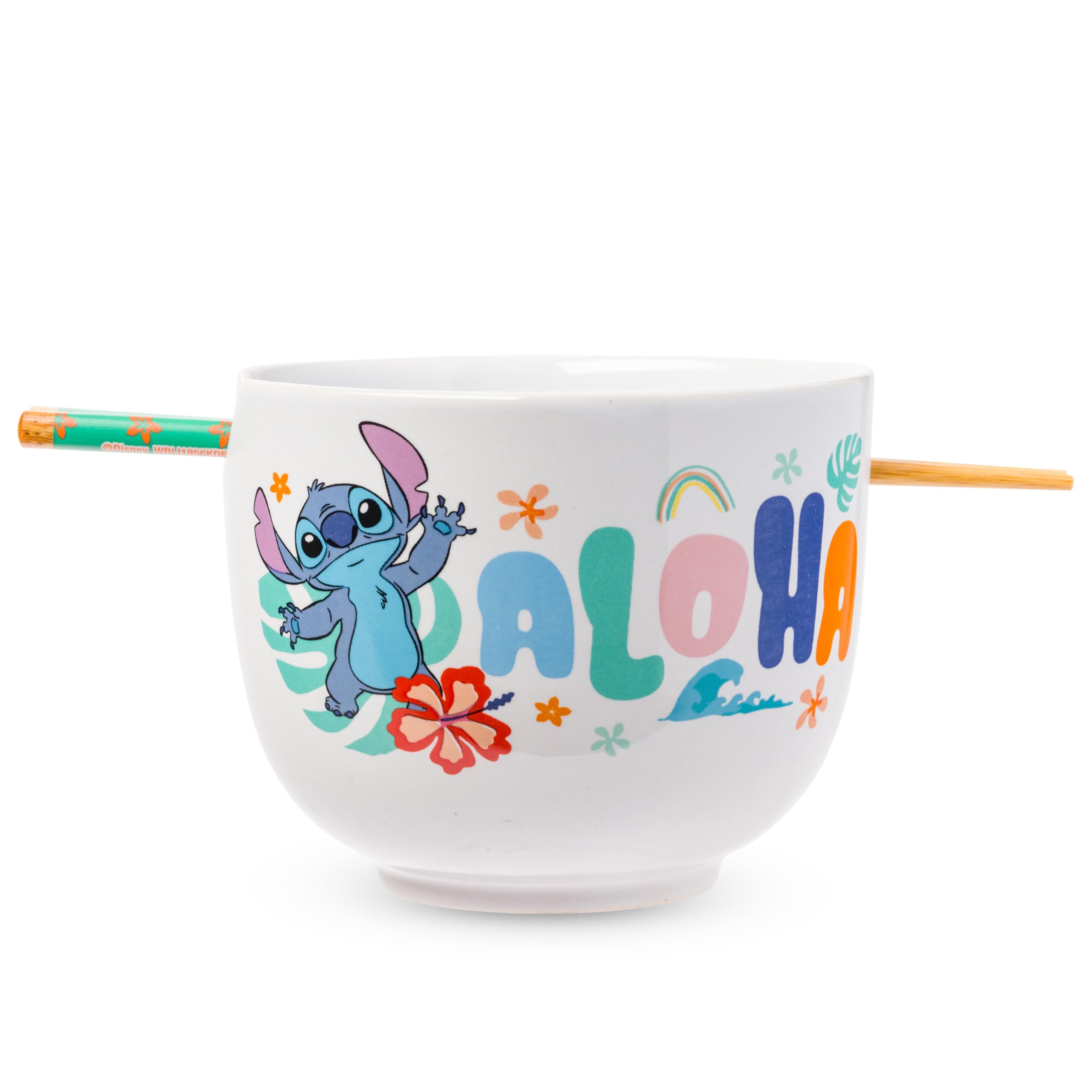 Silver Buffalo Disney Lilo and Stitch Aloha Tropical Ceramic Ramen Noodle Rice Bowl with Chopsticks, Microwave Safe, 20 Ounces