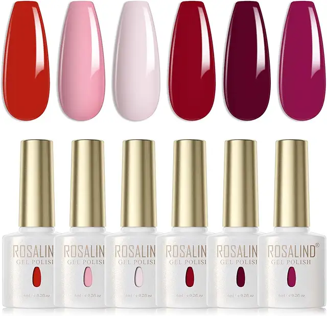Kit Esmalte Uñas Semipermanente ROSALIND - 6 Colores Rojo Rosa Morado