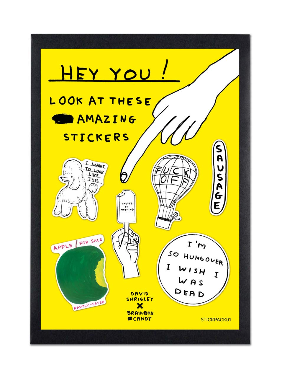 Brainbox Candy Yellow Official David Shrigley Designs | Pack Of 6 Stickers | Funny Hilarious | Sold By