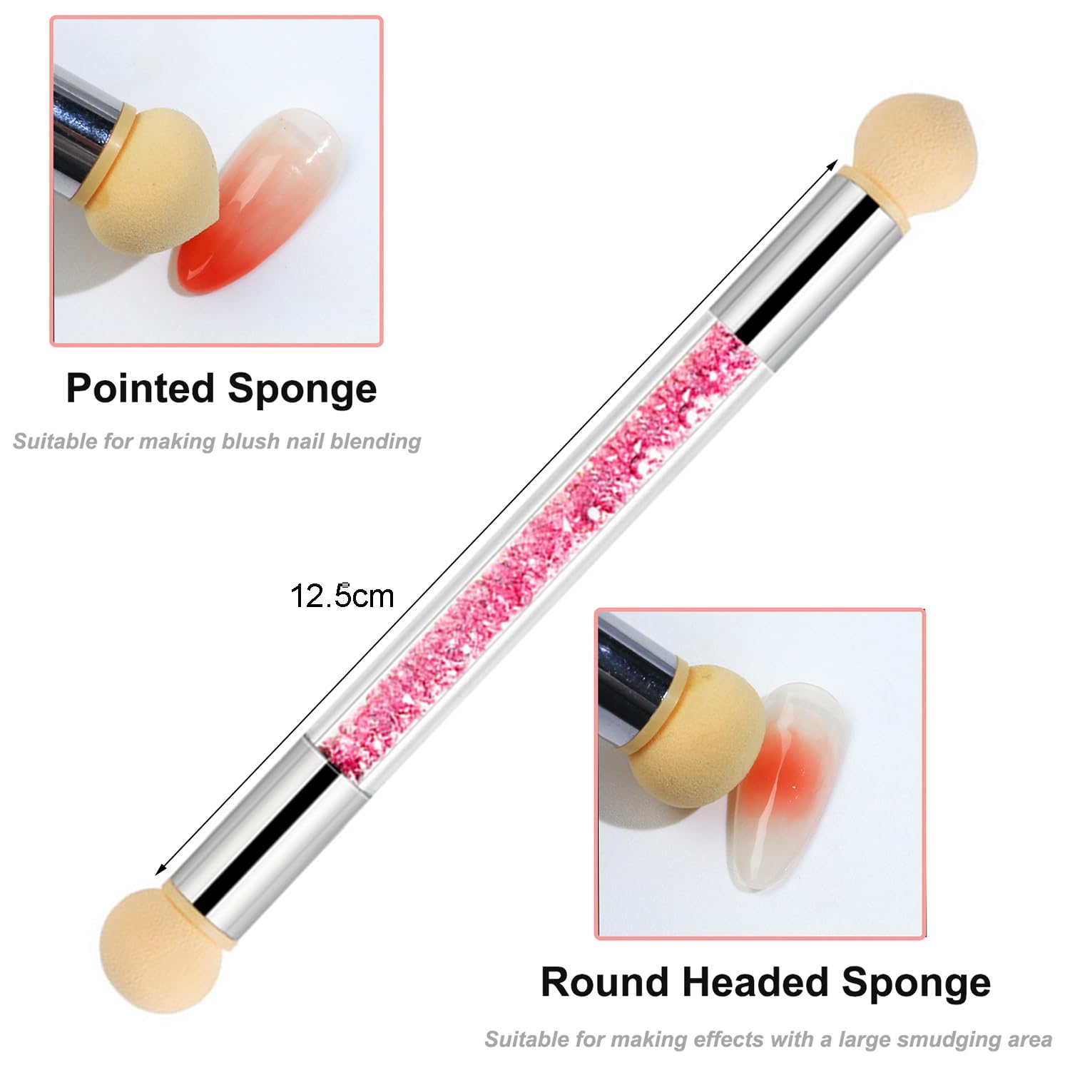 Juego de 6 pinceles de uñas, pinceles de doble extremo, para decoración de uñas, acrílicos, delineador de uñas, herramienta de punteo para el diseño de uñas (con 1 cepillo de esponja)