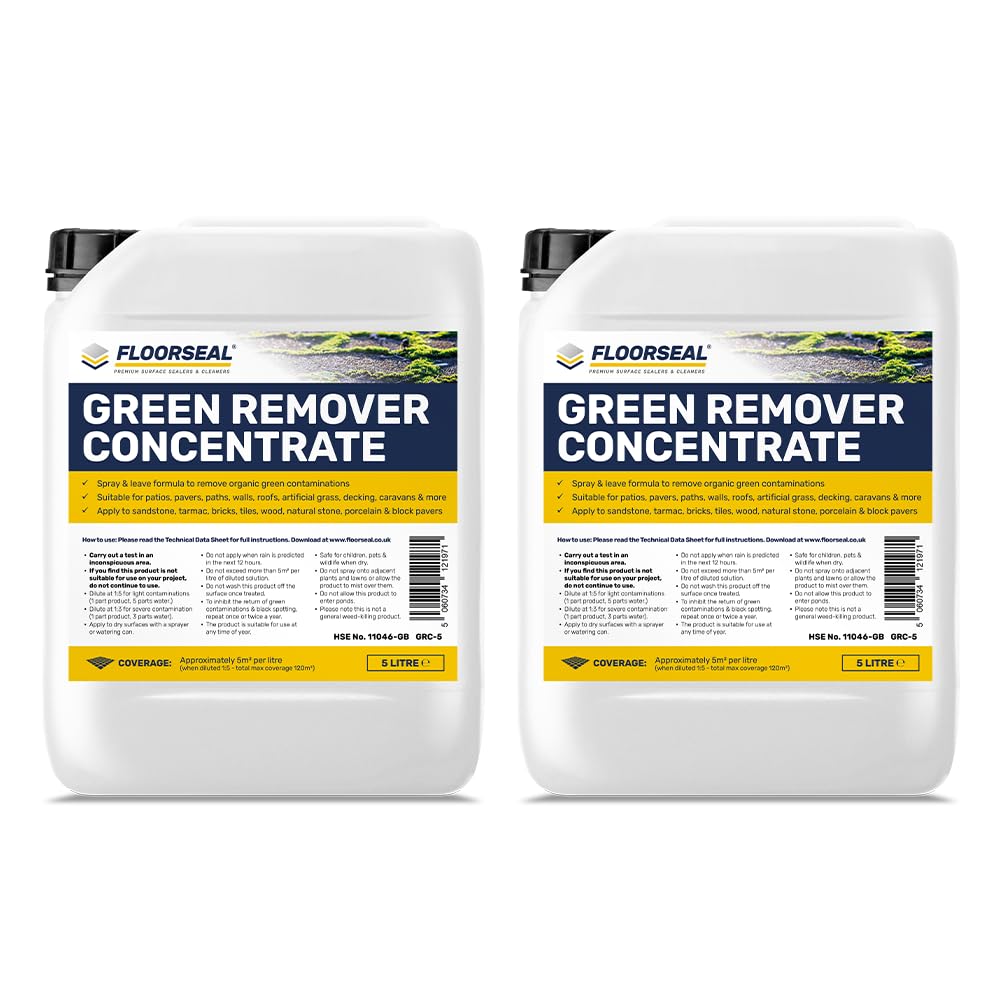 Floorseal Green Remover Concentrate - For Roofs, Walls, Driveways & Patios – Removes Green Organic Matter, Algae, Mould & More (Formerly Moss Remover Plus) (10 Litre)