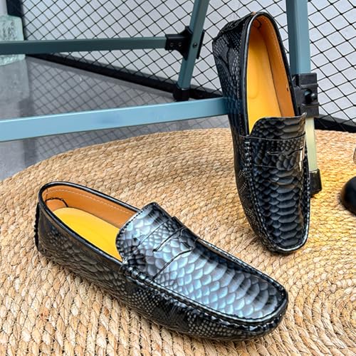 Men's Slip-On Flats Driving Loafers with Snake Print Outdoor Leather Shoes3