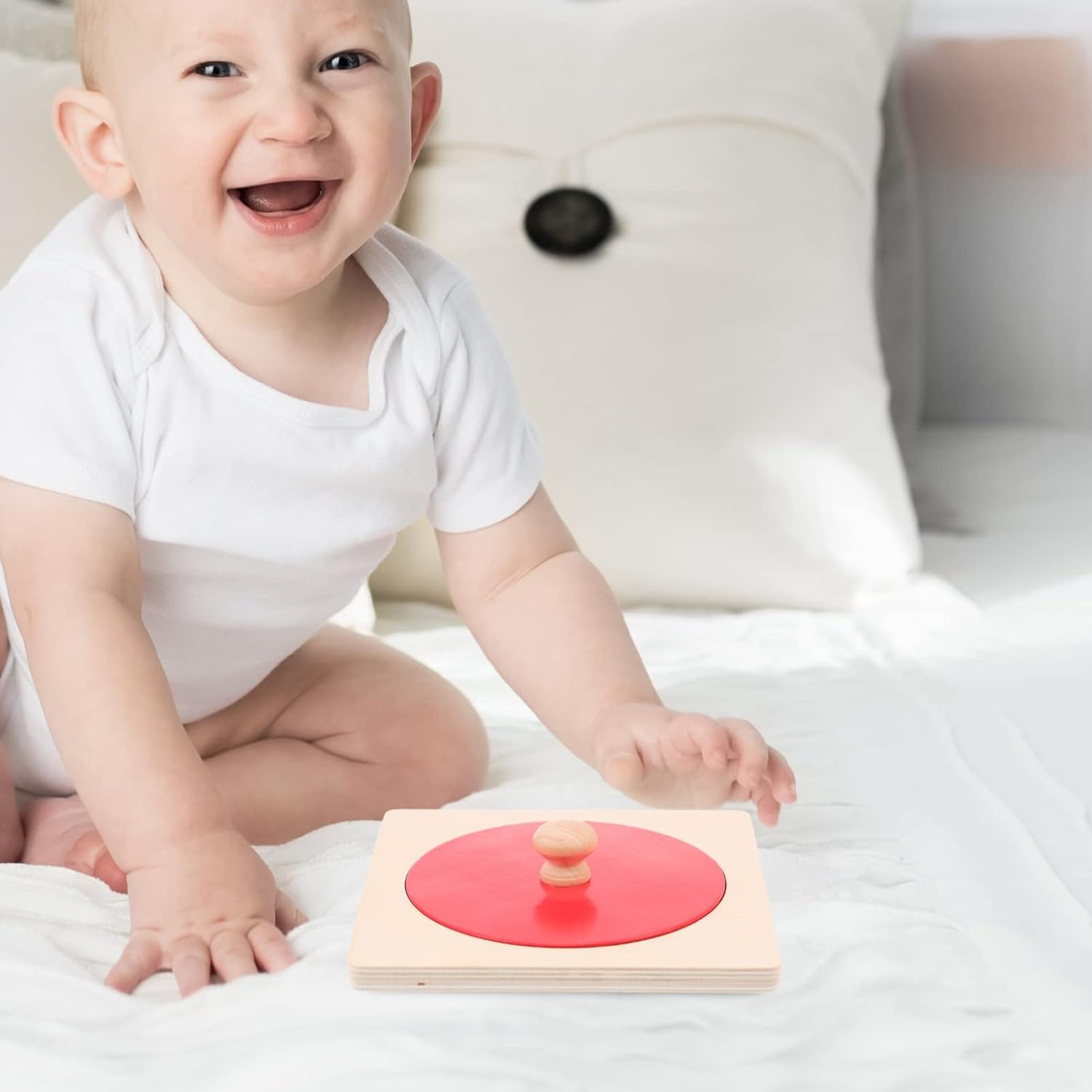 Montessori Mirror, Baby Mirror Button Puzzle Toys, okrągłe drewniane zabawki w formie geometrycznej Wczesne zabawki edukacyjne dla noworodków, dzieci, małych dzieci 6-12 miesięcy