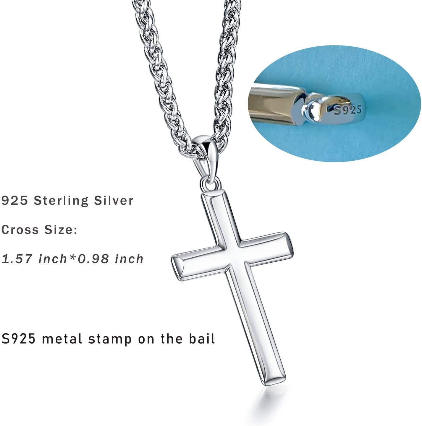 Rnivida Cross Necklace for Men, 925 Sterling Silver Cross Pendant Necklace with Stainless Steel Chain - Image 2