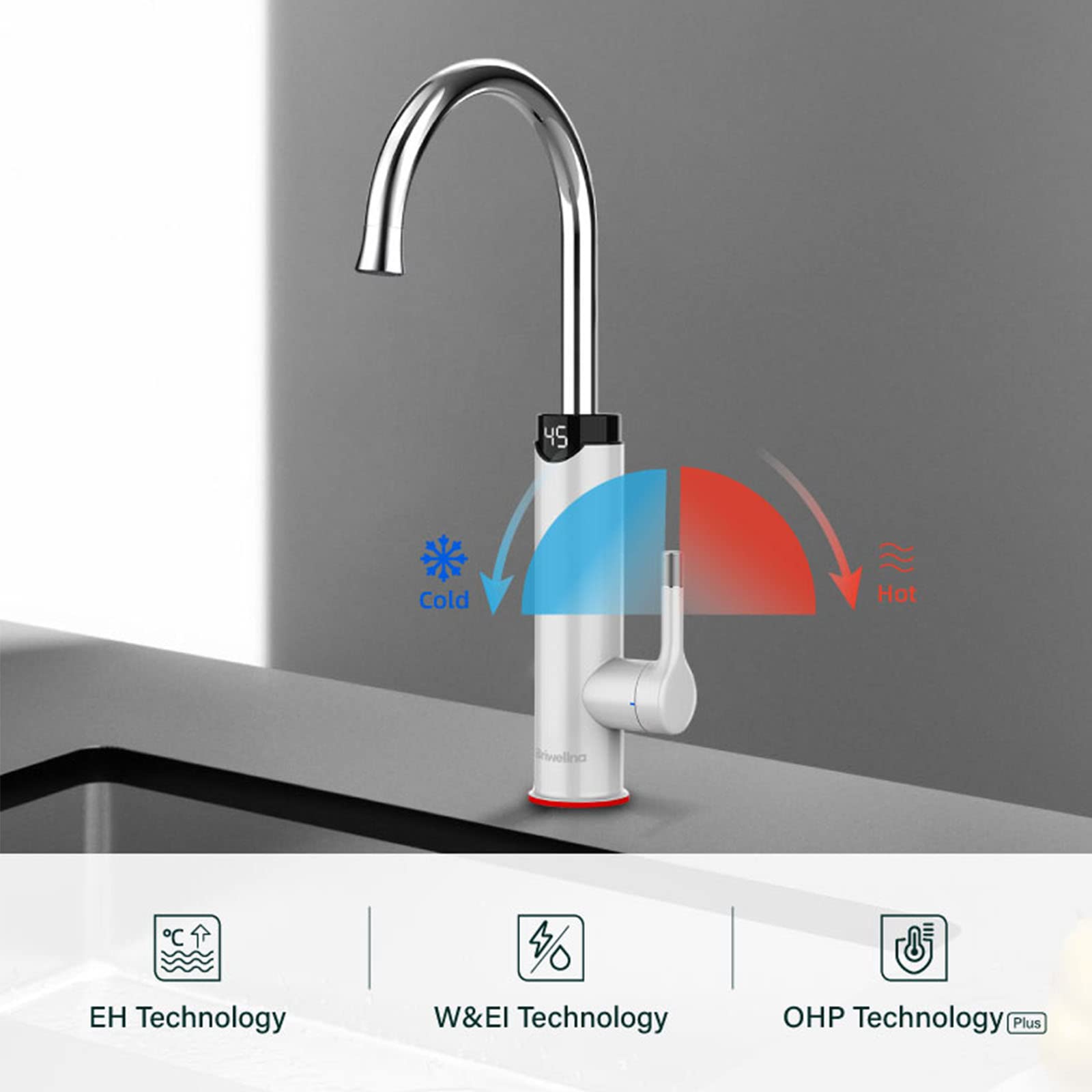 Rubinetto per scaldabagno Elettrico, Rubinetto per Acqua Calda istantanea, Rubinetto Elettrico per Acqua Calda, Rubinetto per Riscaldamento rapido, rubinetti da Cucina con Display Digitale a LED,