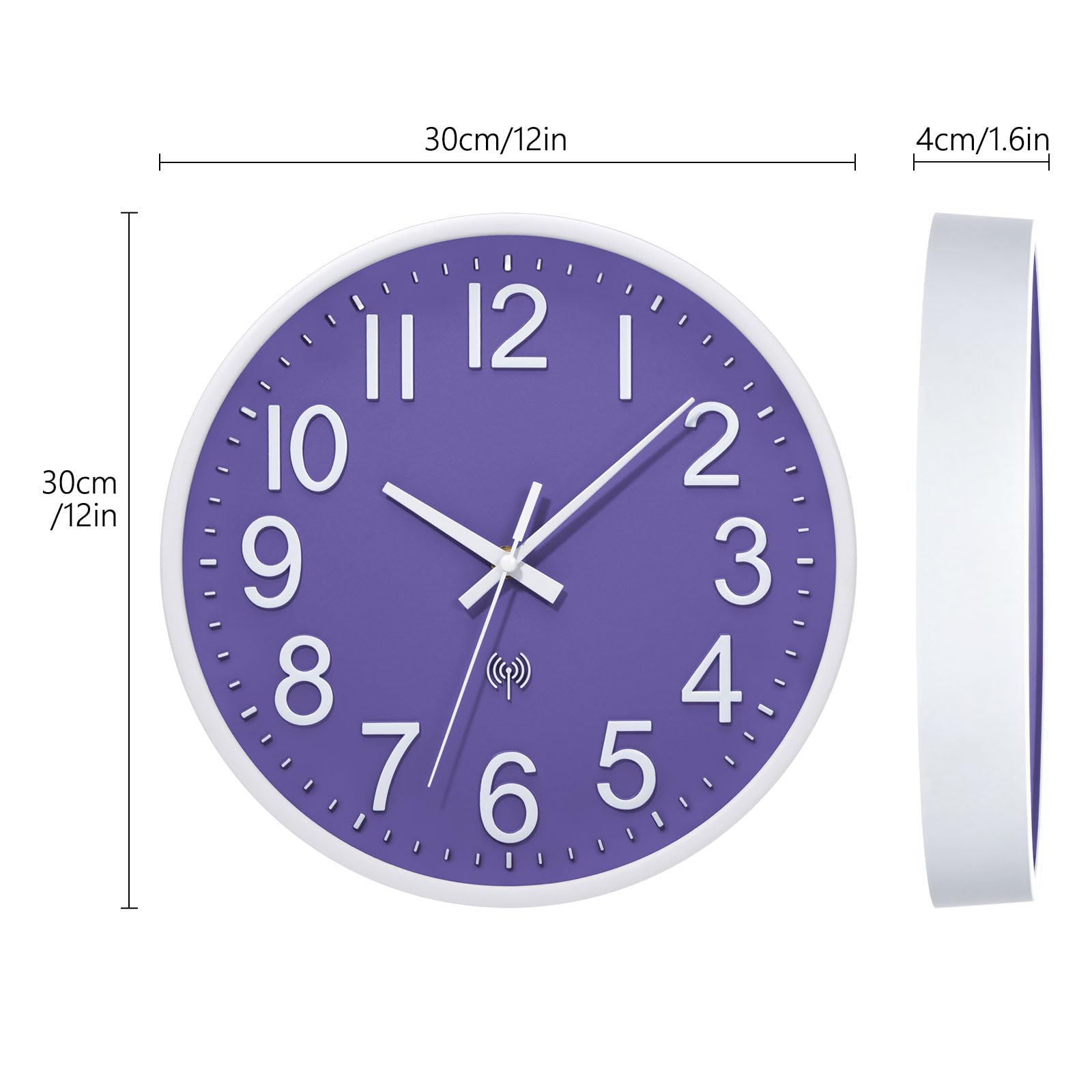 ACCSHINE Küchenuhr Funk Wanduhr Lautlos Funkwanduhr Wanduhr Ohne Tickgeräusche 30cm Quarz Batterie Groß Einfach zu Lesen für Zimmer Zuhause Küche Wohnzimmer Schlafzimmer Büro Schule (Lila)