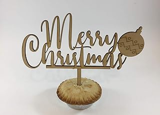 Merry Christmas Handmade wooden cake topper pick Size 18cm x 13cm (inc pick)